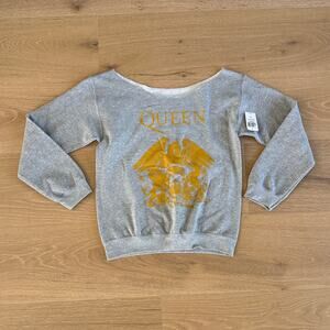 Hot Topic Off Shoulder Sweatshirt Queen Gold Crest Size S Gray Yellow